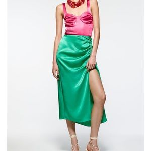 Brand new green midi high slit skirt